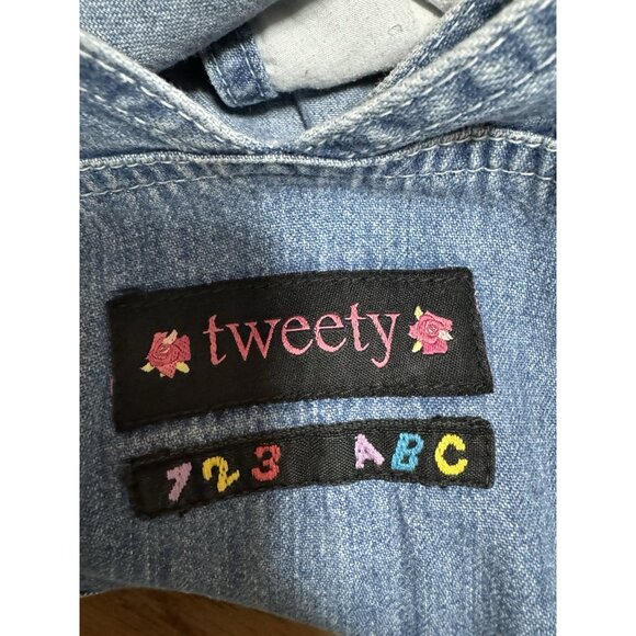 Tweety‎ Bird Overall Denim Dress Woman Size Medium Warner Bros Embroidered 90's - Picture 13 of 16